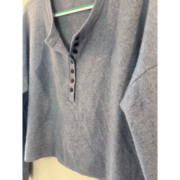 Madewell 100% (Re)sponsible Cashmere Henley Blue Sweater Sz L Women's - Picture 2 of 7